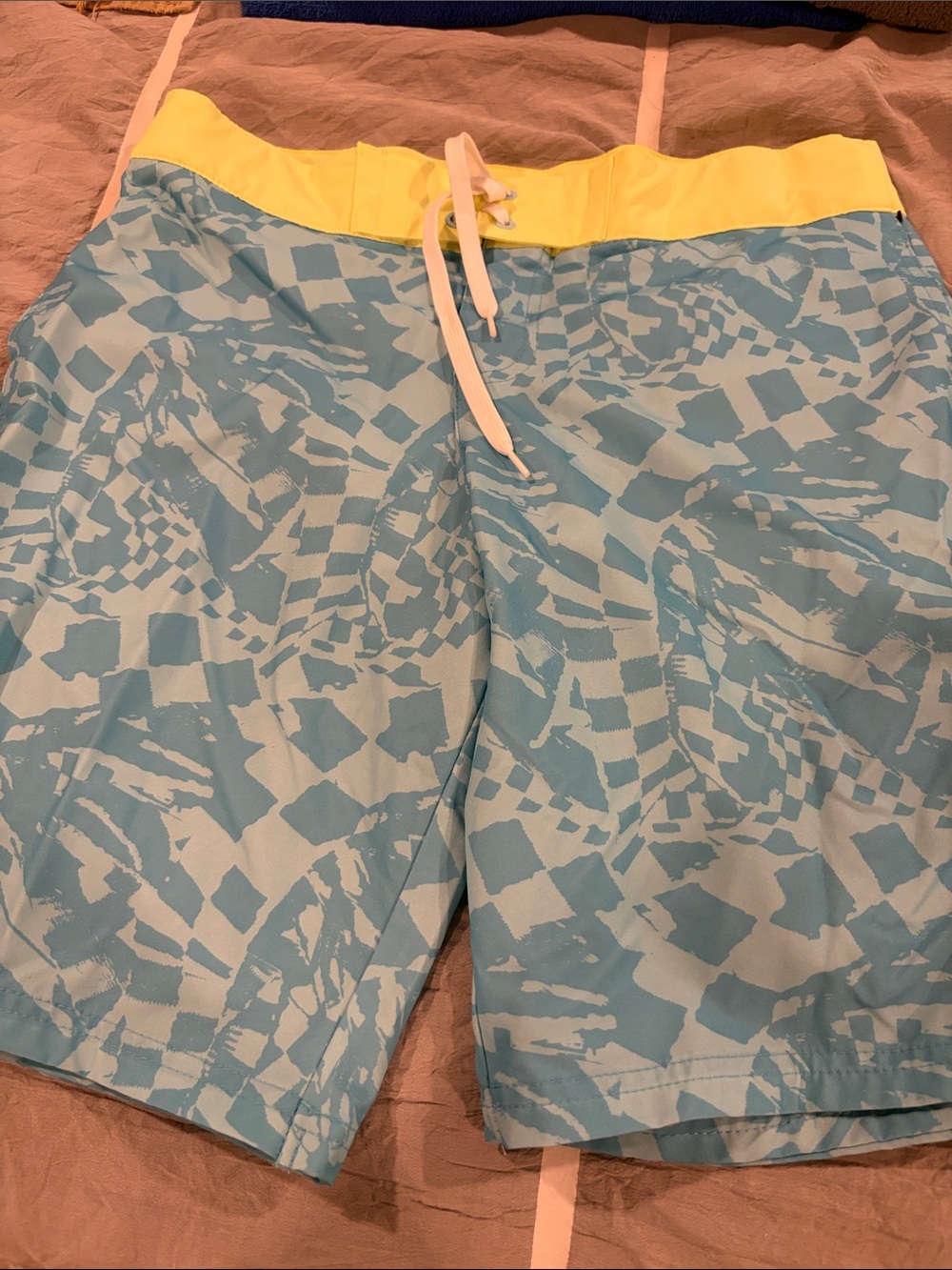 art class Light Blue Patterned Swim Board Shorts with Yellow Waistband